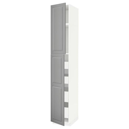 Ikea METOD / MAXIMERA - Hi cab w 2 doors/4 drawers, white/Bodbyn grey , 40x60x240 cm
