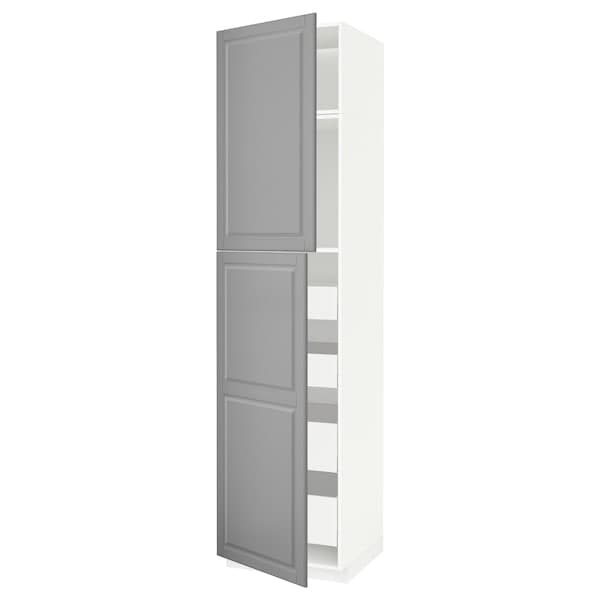 METOD / MAXIMERA - Hi cab w 2 doors/4 drawers, white/Bodbyn grey, 60x60x240 cm - best price from Maltashopper.com 79455276
