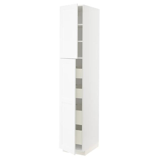METOD / MAXIMERA - Hi cab w 2 doors/4 drawers, white Enköping/white wood effect, 40x60x220 cm - best price from Maltashopper.com 79473336