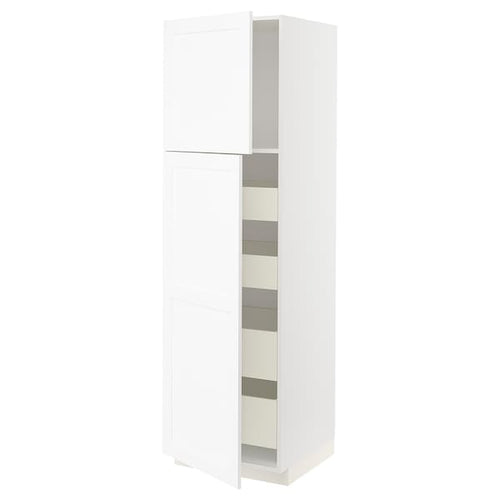 METOD / MAXIMERA hi cab w 2 doors/4 drawers, white Enköping/white wood effect, 60x60x200 cm