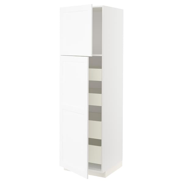 METOD / MAXIMERA - Hi cab w 2 doors/4 drawers, white Enköping/white wood effect, 60x60x200 cm