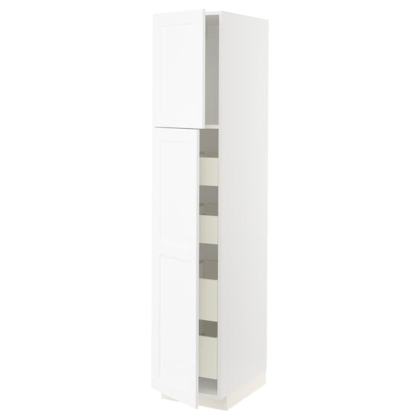 METOD / MAXIMERA - Hi cab w 2 doors/4 drawers, white Enköping/white wood effect, 40x60x200 cm