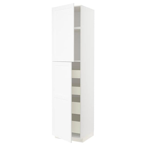 METOD / MAXIMERA hi cab w 2 doors/4 drawers, white Enköping/white wood effect, 60x60x240 cm
