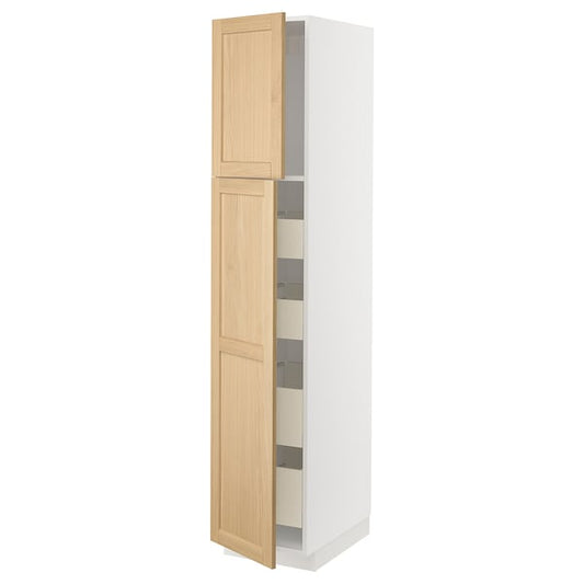Ikea METOD / MAXIMERA - Hi cab w 2 doors/4 drawers, white/Forsbacka oak, 40x60x200 cm