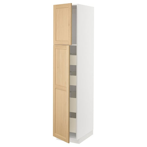 METOD / MAXIMERA hi cab w 2 doors/4 drawers, white/Forsbacka oak, 40x60x200 cm