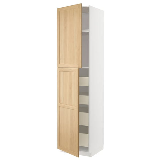 Ikea METOD / MAXIMERA - Hi cab w 2 doors/4 drawers, white/Forsbacka oak, 60x60x240 cm