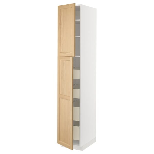 Ikea METOD / MAXIMERA - Hi cab w 2 doors/4 drawers, white/Forsbacka oak, 40x60x220 cm