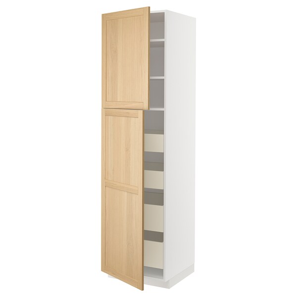 METOD / MAXIMERA - Hi cab w 2 doors/4 drawers, white/Forsbacka oak, 60x60x220 cm