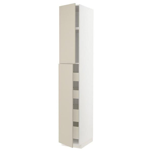 Ikea METOD / MAXIMERA - Hi cab w 2 doors/4 drawers, white/Havstorp beige , 40x60x240 cm