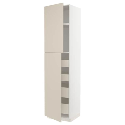METOD / MAXIMERA hi cab w 2 doors/4 drawers, white/Havstorp beige, 60x60x240 cm