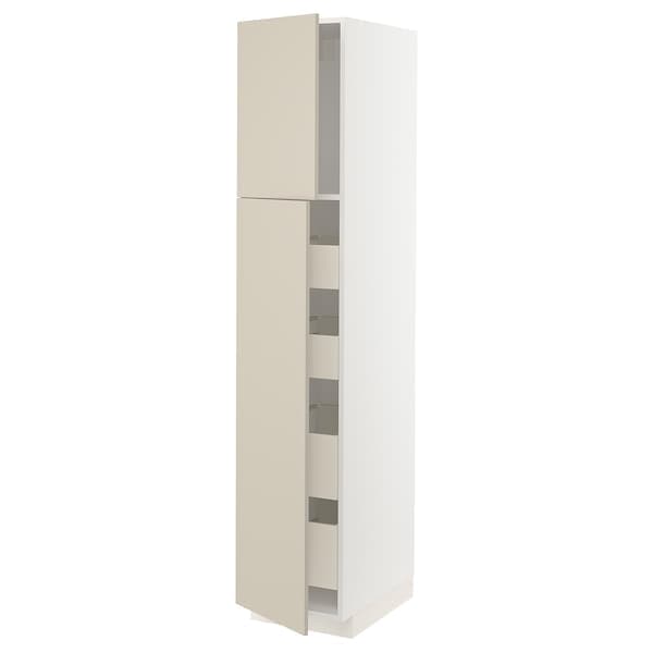 Ikea METOD / MAXIMERA - Hi cab w 2 doors/4 drawers, white/Havstorp beige, 40x60x200 cm