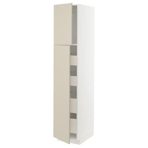 METOD / MAXIMERA hi cab w 2 doors/4 drawers, white/Havstorp beige, 40x60x200 cm