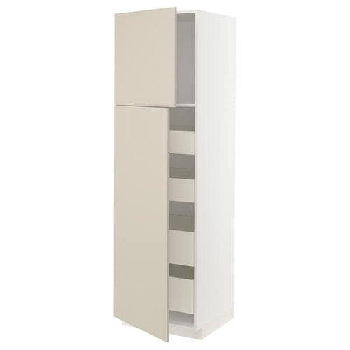 METOD / MAXIMERA hi cab w 2 doors/4 drawers, white/Havstorp beige, 60x60x200 cm
