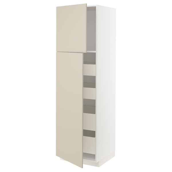METOD / MAXIMERA - Hi cab w 2 doors/4 drawers, white/Havstorp beige, 60x60x200 cm