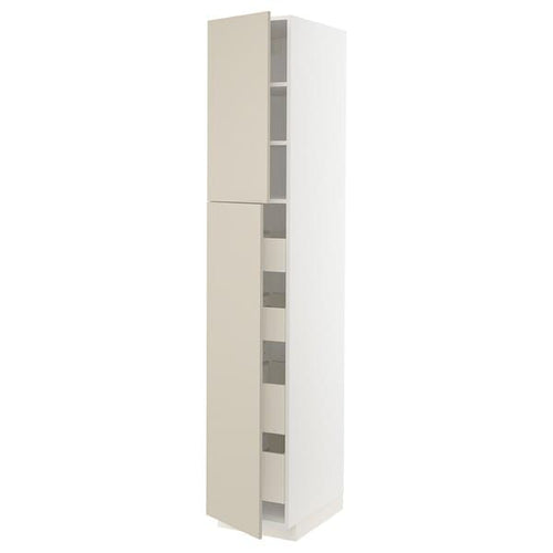 METOD / MAXIMERA hi cab w 2 doors/4 drawers, white/Havstorp beige, 40x60x220 cm