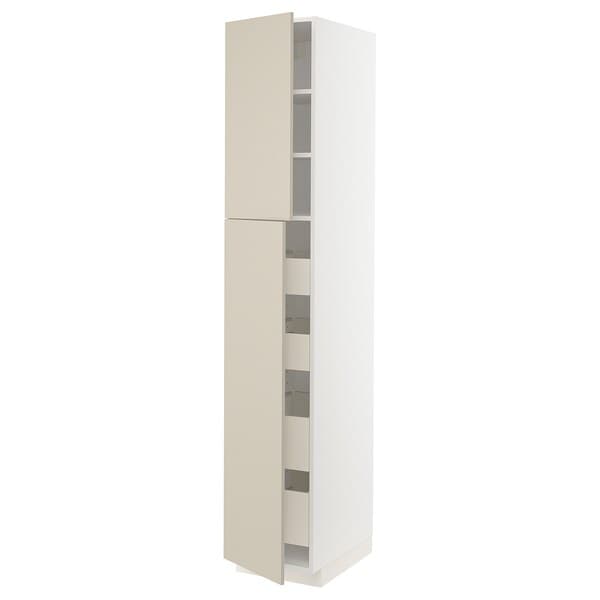 METOD / MAXIMERA - Hi cab w 2 doors/4 drawers, white/Havstorp beige, 40x60x220 cm