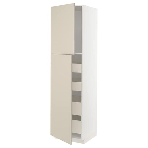 METOD / MAXIMERA hi cab w 2 doors/4 drawers, white/Havstorp beige, 60x60x220 cm