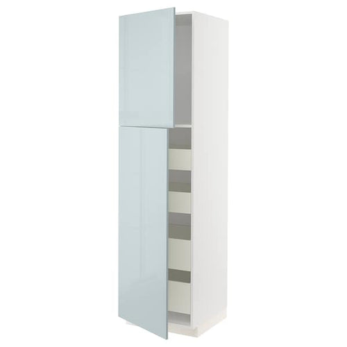 METOD / MAXIMERA hi cab w 2 doors/4 drawers, white/Kallarp light grey-blue, 60.0x220.0x60.0 cm
