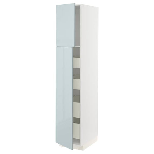 Ikea METOD / MAXIMERA - Hi cab w 2 doors/4 drawers, white/Kallarp light grey-blue, 40x60x200 cm