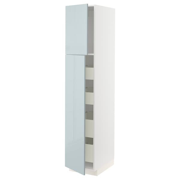 METOD / MAXIMERA - Hi cab w 2 doors/4 drawers, white/Kallarp light grey-blue, 40x60x200 cm