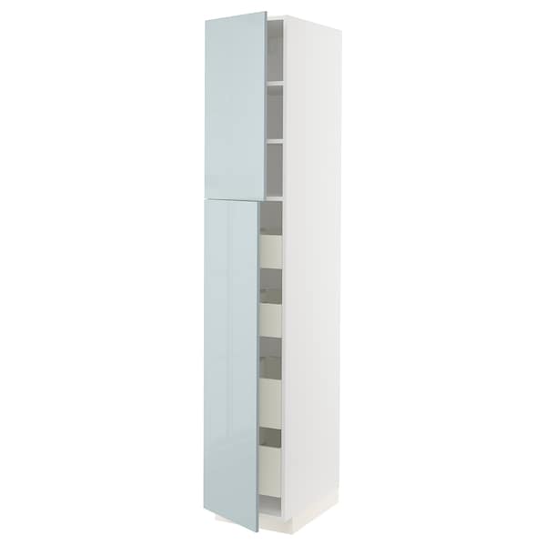 METOD / MAXIMERA - Hi cab w 2 doors/4 drawers, white/Kallarp light grey-blue, 40x60x220 cm