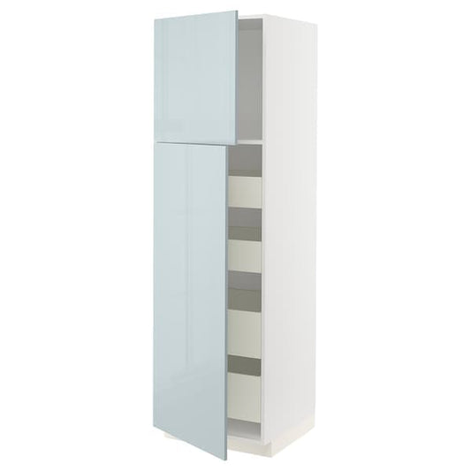 Ikea METOD / MAXIMERA - Hi cab w 2 doors/4 drawers, white/Kallarp light grey-blue , 60x60x200 cm