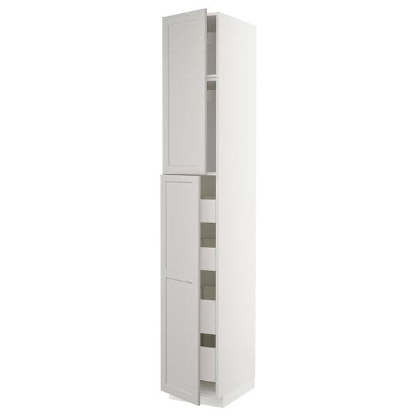 Ikea METOD / MAXIMERA - Hi cab w 2 doors/4 drawers, white/Lerhyttan light grey, 40x60x240 cm