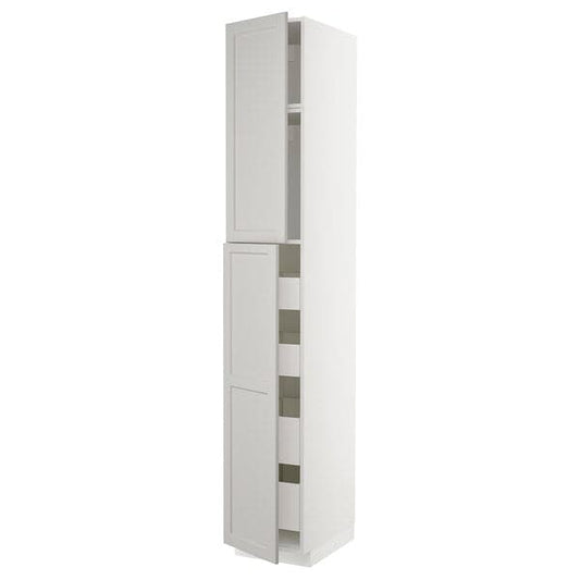 Ikea METOD / MAXIMERA - Hi cab w 2 doors/4 drawers, white/Lerhyttan light grey, 40x60x240 cm