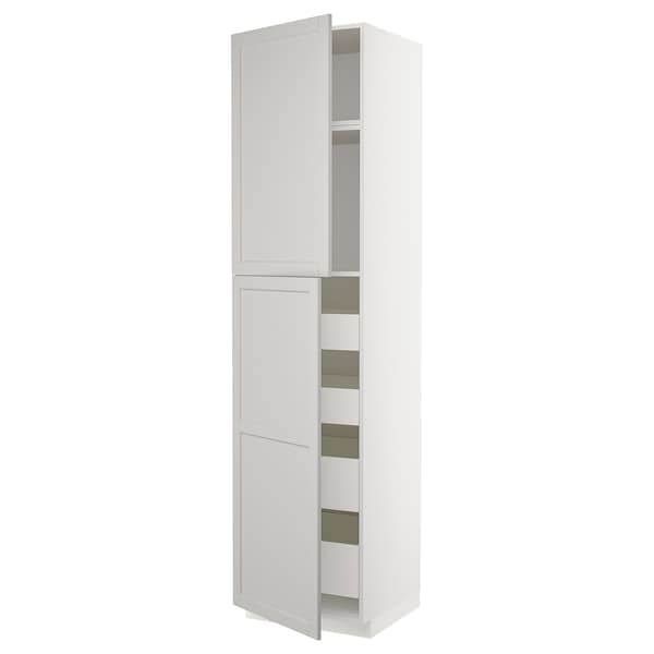 Ikea METOD / MAXIMERA - Hi cab w 2 doors/4 drawers, white/Lerhyttan light grey, 60x60x240 cm