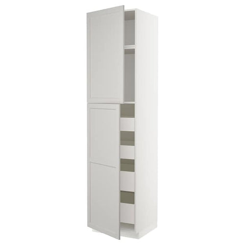 METOD / MAXIMERA hi cab w 2 doors/4 drawers, white/Lerhyttan light grey, 60x60x240 cm