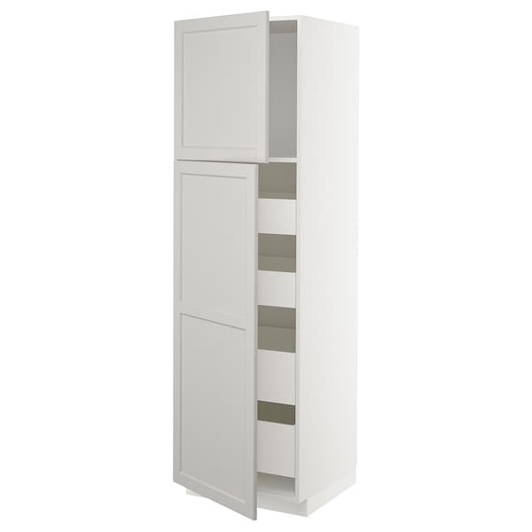 METOD / MAXIMERA - Hi cab w 2 doors/4 drawers, white/Lerhyttan light grey , 60x60x200 cm