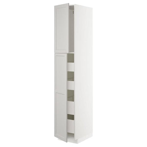 METOD / MAXIMERA hi cab w 2 doors/4 drawers, white/Lerhyttan light grey, 40x60x220 cm