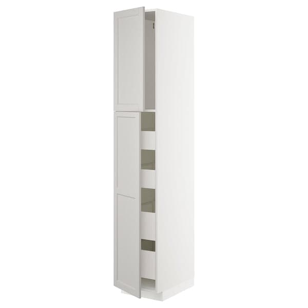 METOD / MAXIMERA - Hi cab w 2 doors/4 drawers, white/Lerhyttan light grey, 40x60x220 cm