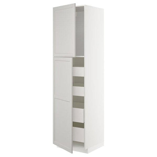 Ikea METOD / MAXIMERA - Hi cab w 2 doors/4 drawers, white/Lerhyttan light grey , 60x60x220 cm