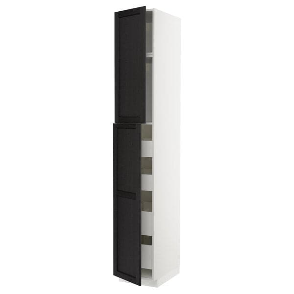 Ikea METOD / MAXIMERA - Hi cab w 2 doors/4 drawers, white/Lerhyttan black stained , 40x60x240 cm