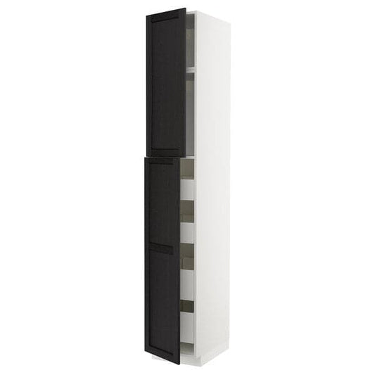 Ikea METOD / MAXIMERA - Hi cab w 2 doors/4 drawers, white/Lerhyttan black stained , 40x60x240 cm
