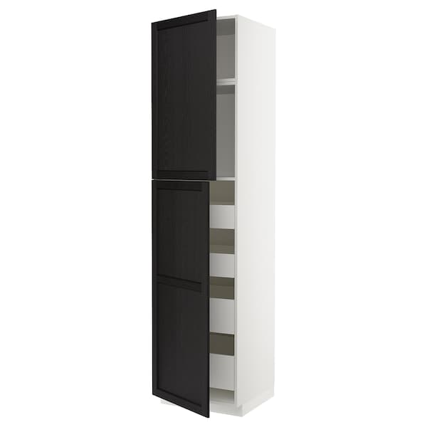 Ikea METOD / MAXIMERA - Hi cab w 2 doors/4 drawers, white/Lerhyttan black stained , 60x60x240 cm