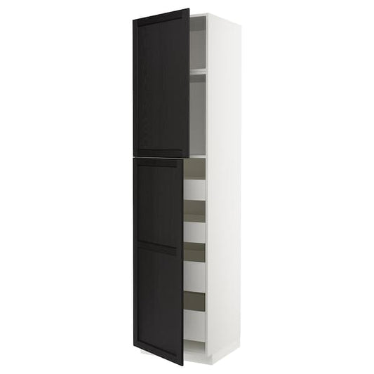 Ikea METOD / MAXIMERA - Hi cab w 2 doors/4 drawers, white/Lerhyttan black stained , 60x60x240 cm