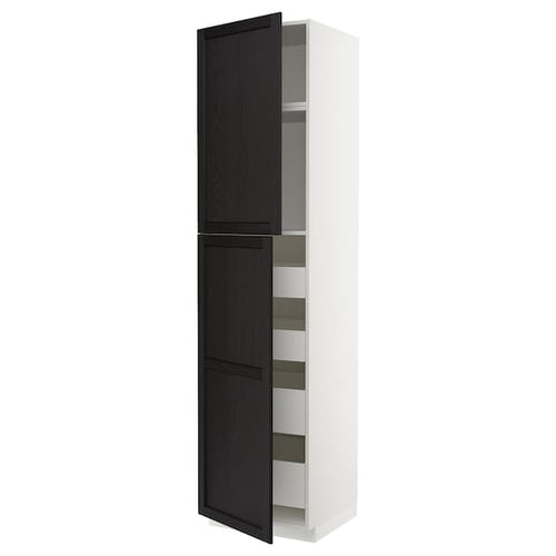 METOD / MAXIMERA - Hi cab w 2 doors/4 drawers, white/Lerhyttan black stained , 60x60x240 cm