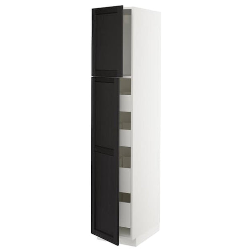 METOD / MAXIMERA hi cab w 2 doors/4 drawers, white/Lerhyttan black stained, 40x60x200 cm