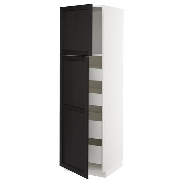 METOD / MAXIMERA - Hi cab w 2 doors/4 drawers, white/Lerhyttan black stained , 60x60x200 cm