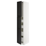 METOD / MAXIMERA hi cab w 2 doors/4 drawers, white/Lerhyttan black stained, 40x60x220 cm