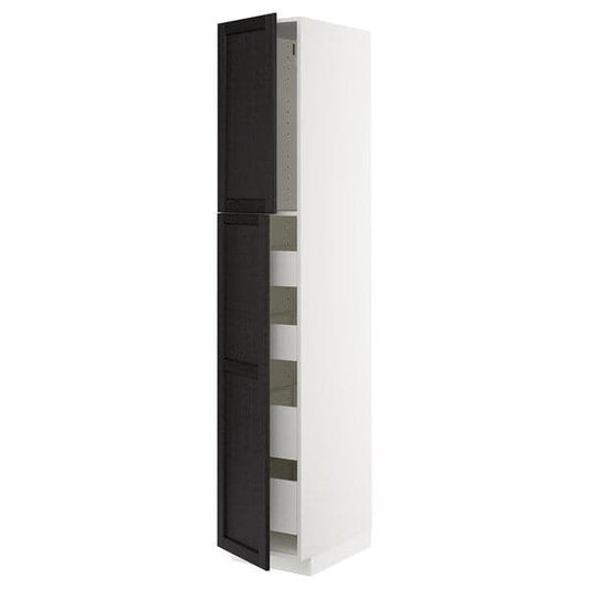 Ikea METOD / MAXIMERA - Hi cab w 2 doors/4 drawers, white/Lerhyttan black stained , 40x60x220 cm