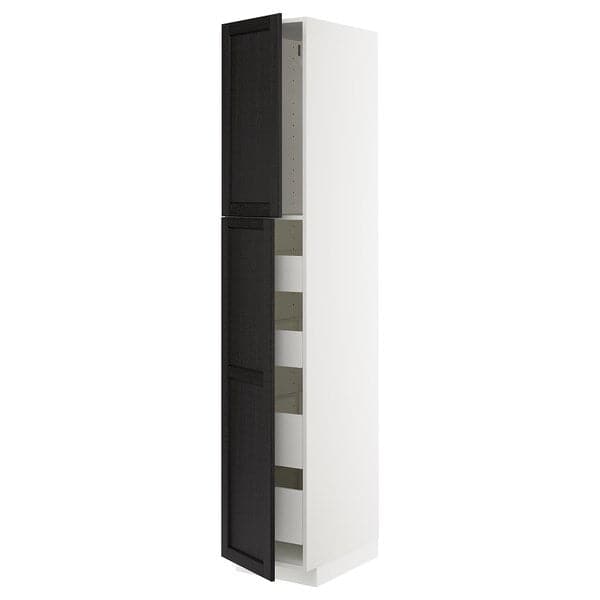 METOD / MAXIMERA hi cab w 2 doors/4 drawers, white/Lerhyttan black stained, 40x60x220 cm