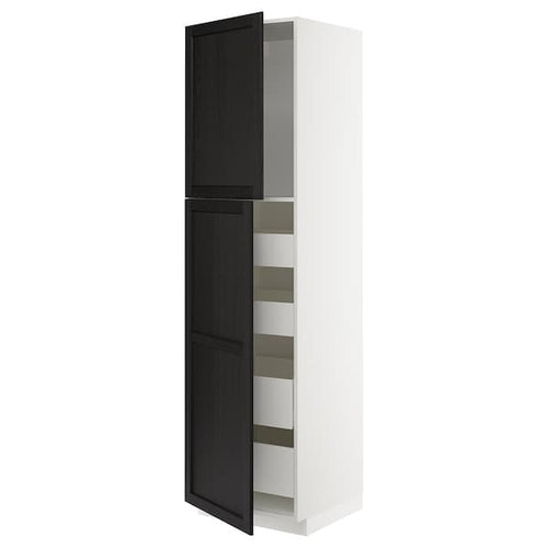METOD / MAXIMERA - Hi cab w 2 doors/4 drawers, white/Lerhyttan black stained , 60x60x220 cm