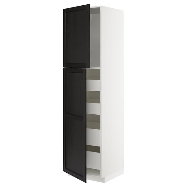METOD / MAXIMERA - Hi cab w 2 doors/4 drawers, white/Lerhyttan black stained , 60x60x220 cm