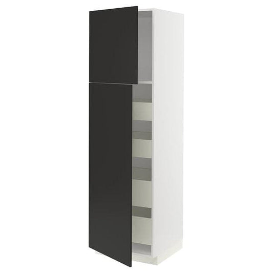 Ikea METOD / MAXIMERA - Hi cab w 2 doors/4 drawers, white/Nickebo matt anthracite , 60x60x200 cm