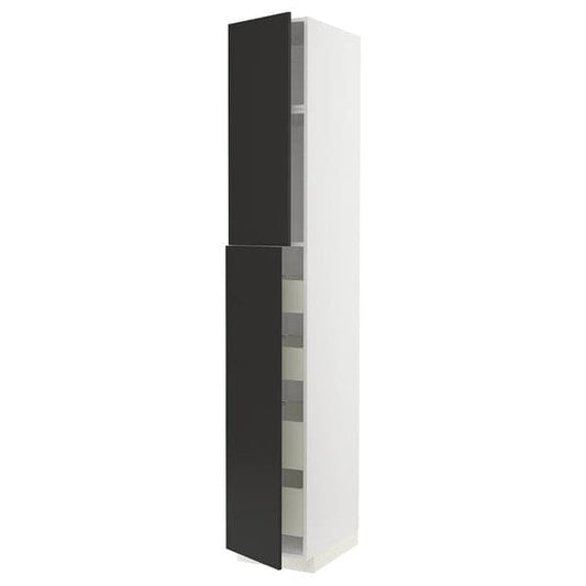 Ikea METOD / MAXIMERA - Hi cab w 2 doors/4 drawers, white/Nickebo matt anthracite , 40x60x240 cm