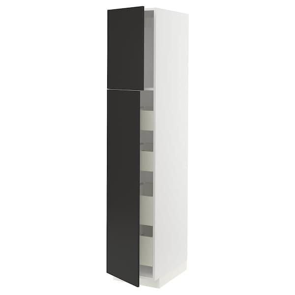 Ikea METOD / MAXIMERA - Hi cab w 2 doors/4 drawers, white/Nickebo matt anthracite, 40x60x200 cm