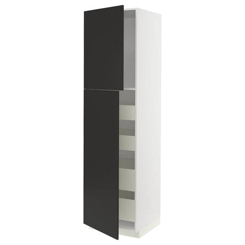 METOD / MAXIMERA - Hi cab w 2 doors/4 drawers, white/Nickebo matt anthracite , 60x60x220 cm